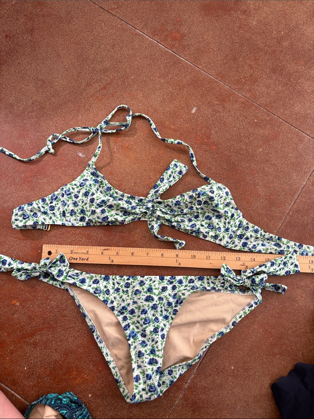 Jcrew Floral Tie-Side Bikini Set in White and Blue